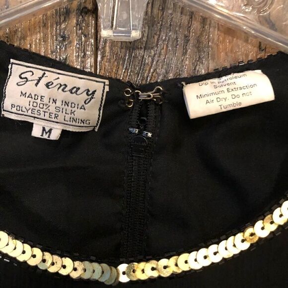 Stenay M VTG ‘90s 100% Silk Black Gold Mesh Floral Beads Sequin Mafia Vibe Top - Picture 6 of 6